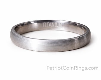 4mm Titanium Dome (Men, Woman, Unisex) Wedding Band Natural Gray Brushed Outer & Smooth Polished Inner Band -Comfort Fit Style2