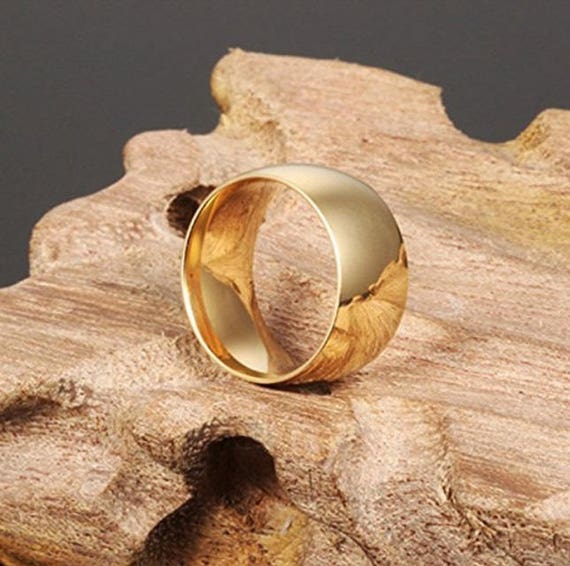 12mm Classic 18K Gold Wedding Engagement Titanium Steel Ring Dome