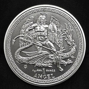a silver coin with an image of a man holding a sword