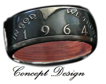 CUSTOM RING DESIGNED exclusively for Sheena Brown (Silver Half Dollar w/ Jameson Whiskey Barrel wood inner band), coin ring, 2222.