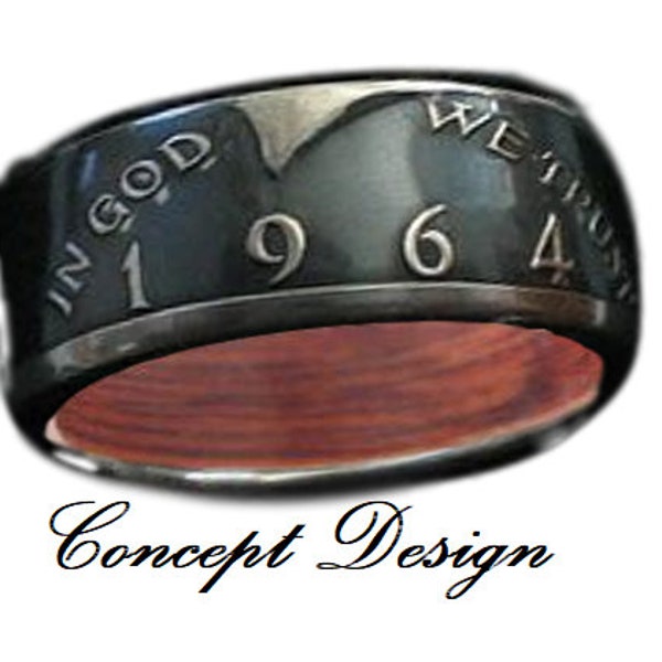 CUSTOM RING DESIGNED exclusively for Sheena Brown (Silver Half Dollar w/ Jameson Whiskey Barrel wood inner band), coin ring, 2222.