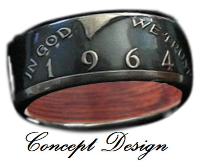 CUSTOM RING DESIGNED exclusively for Sheena Brown (Silver Half Dollar w/ Jameson Whiskey Barrel wood inner band), coin ring, 2222.