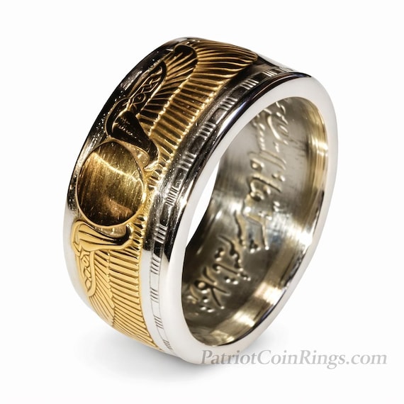 RARE 1955-56 Egyptian 25 Qirsh Commemorative Piastres Coin Ring - Extremely Scarce .720 Silver 10mm wide Anniversary, Birthday, Heritage