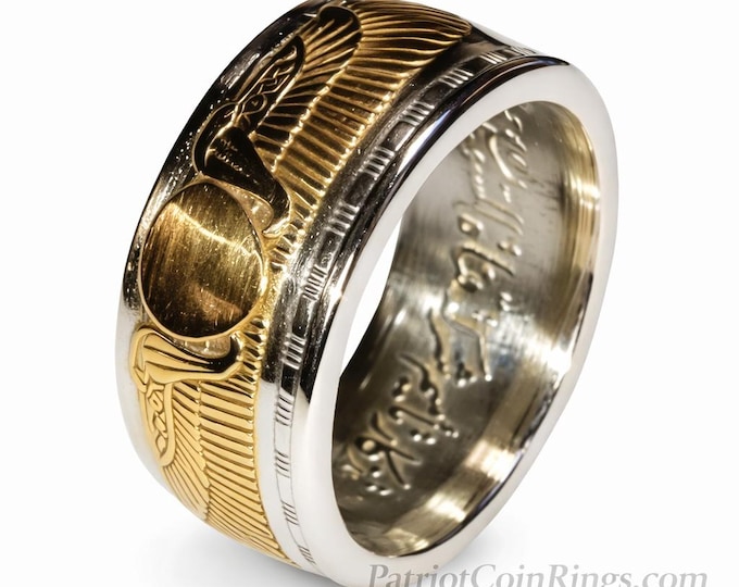 RARE 1955-56 Egyptian 25 Qirsh Commemorative Piastres Coin Ring - Extremely Scarce .720 Silver 10mm wide Anniversary, Birthday, Heritage
