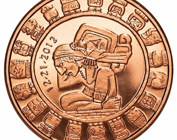 1oz .999 Copper Mayan Aztec Calendar Bullion Coin (Choose from Gold Plated, Antique Patina, Silver Plated, Straight Copper, Platinum, etc)