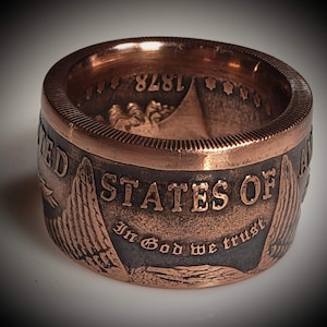 US Morgan Dollar Coin Ring (made from copper round) US Ring Sizes 5-23 (Hand Crafted, Finish Options, Gold Plating, Silver Plating and more)