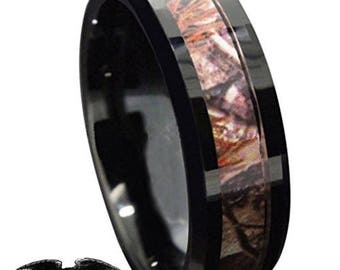 8mm Camouflage Hunting Ring, High Quality Black Tungsten Comfort Fit Perfect for Promise, Wedding, Engagement, Anniversary or Birthday!
