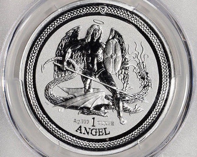 2016 Archangel Michael slaying the Beast, Coin from Isle of Man, 1 Troy Ounce .999 Pure Fine Silver, Metal Plating Options Available.