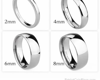 100% Silver Titanium 2mm | 4mm | 6mm | 8mm Comfort Fit Polished Dome Style Wedding Band (Mens & Womens unisex, Engagement, Promise, Ring)