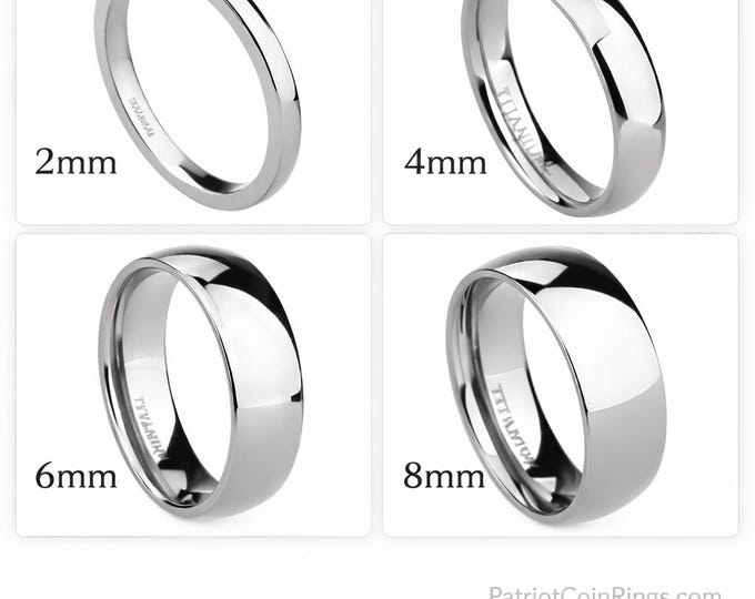 100% Silver Titanium 2mm | 4mm | 6mm | 8mm Comfort Fit Polished Dome Style Wedding Band (Mens & Womens unisex, Engagement, Promise, Ring)