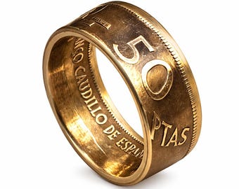 1957 Spanish 50 pesetas 50 PTAS  Coin Ring Heritage Ring (Una Grande Libre) Spain Spaniard Coin Ring (mens womens boho style ring)