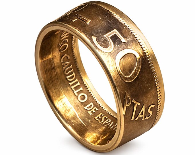 1957 Spanish 50 pesetas 50 PTAS  Coin Ring Heritage Ring (Una Grande Libre) Spain Spaniard Coin Ring (mens womens boho style ring)