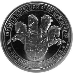 a silver coin with a horse and shield on it
