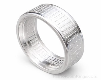 Geometric Radial Coin Ring Platinum Plated and Hand forged from a Solid Silver Radial Bullion Round Coin (US Sizes 5-23)