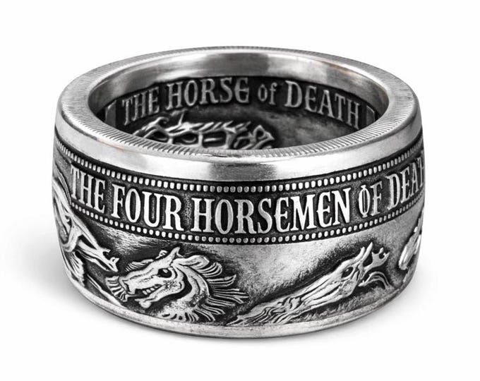 RARE LIMITED EDITION: The Four Horsemen of the Apocalypse Series .999 Solid Silver Coin Ring (1oz Ounce Silver) - Reverse Side Out!