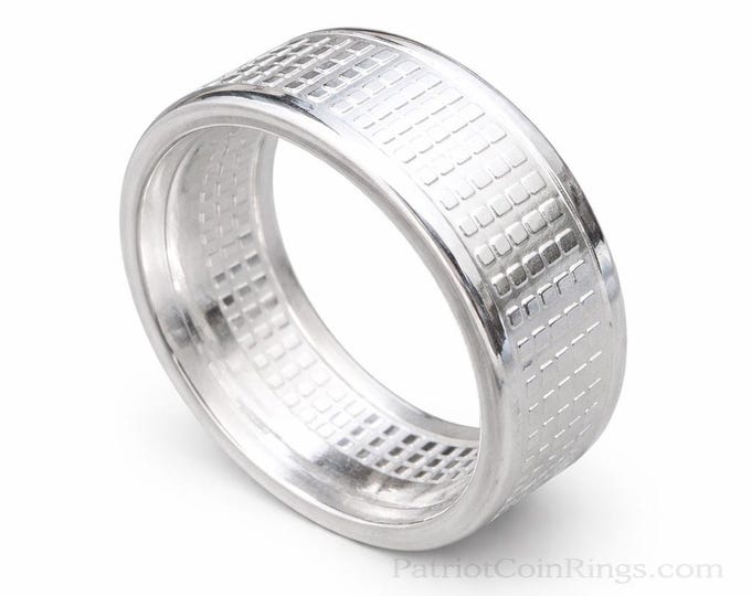 Geometric Radial Coin Ring Platinum Plated and Hand forged from a Solid Silver Radial Bullion Round Coin (US Sizes 5-23)