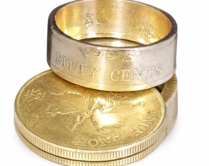 1994-95 Hong Kong Half Dollar Coin Ring |  50 Cent | 7.5mm-8mm Width Band