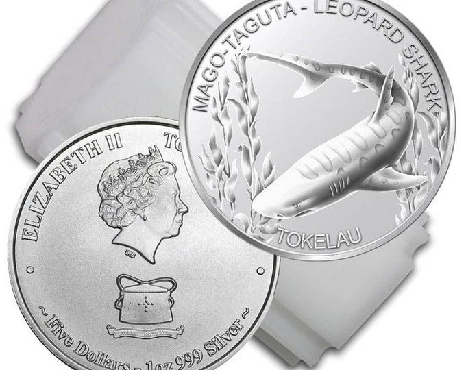 2018 Tokelau Leopard Shark 1oz Silver Coin, Round, Bullion, 999 Pure Fine Silver w/ Choice of Precious Metal Plating.