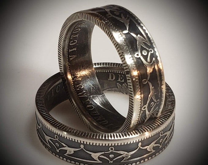 1874 Silver Newfoundland Queen Victoria 50 Cent Half dollar Coin Ring (Very Rare - Only 80k minted) / Canada / Canadian 147 YEARS OLD!