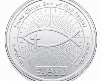 John 3:16 IXOYE Ichthus Christian Fish Coin Very Rare 1 Troy Ounce Pure Silver coin! (Jesus - God - Lord - Church) Plating Options Available