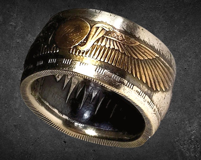 RARE 1955-56 Egyptian Sun God Ra 25 Qirsh Commemorative Piastres Coin Ring, 10-14 mm wide, .720 Silver, Anniversary, Birthday, Heritage Ring