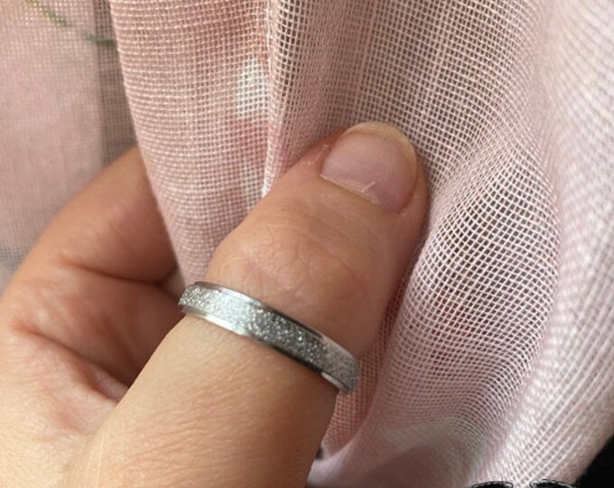 2mm, 4mm or 6mm Men or Women Sand Blasted White Gold Titanium Ring US Ring Size 3-19  (wedding, anniversary, promise, engagement bands)