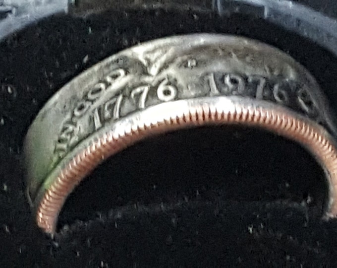 WYSIWYG #160918-4 Size 10.5-11.5 > 1776-1976 Bicentennial Silver Half Dollar Coin Ring w/ Patina Aged Finish | Double Sided |  Comfort Fit