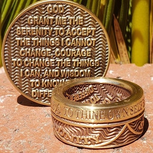 AA (alcoholics anonymous) Sobriety Infinity Coin Ring Handcrafted (chip / token / medallion) & Center Punch &quot;Infinity&quot;...  A Great Reminder!