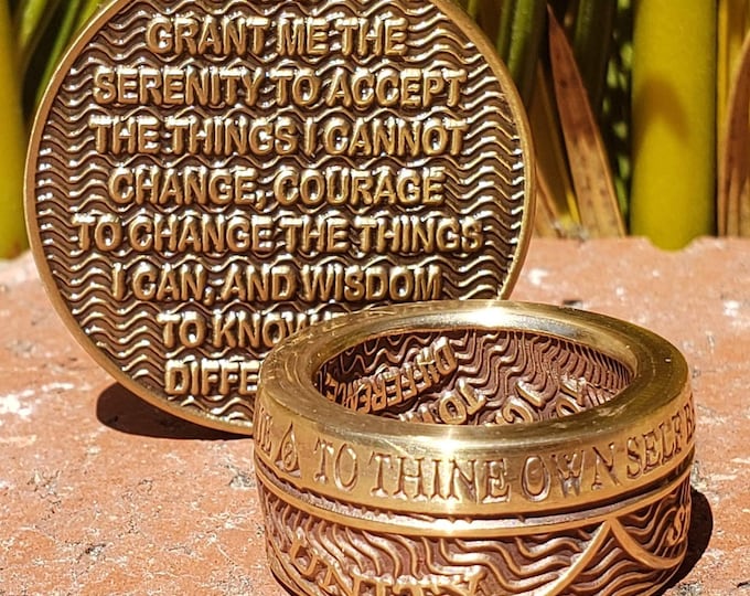 AA (alcoholics anonymous) Sobriety Infinity Coin Ring Handcrafted (chip / token / medallion) & Center Punch "Infinity"...  A Great Reminder!