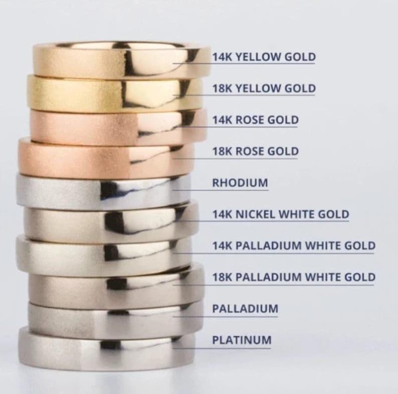 a stack of gold and silver wedding bands