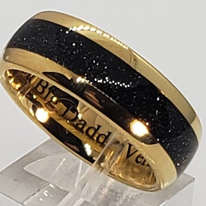 8mm Hawaiian Black Sand Inlaid Into 14k Yellow Gold Tungsten Dome Ring ...