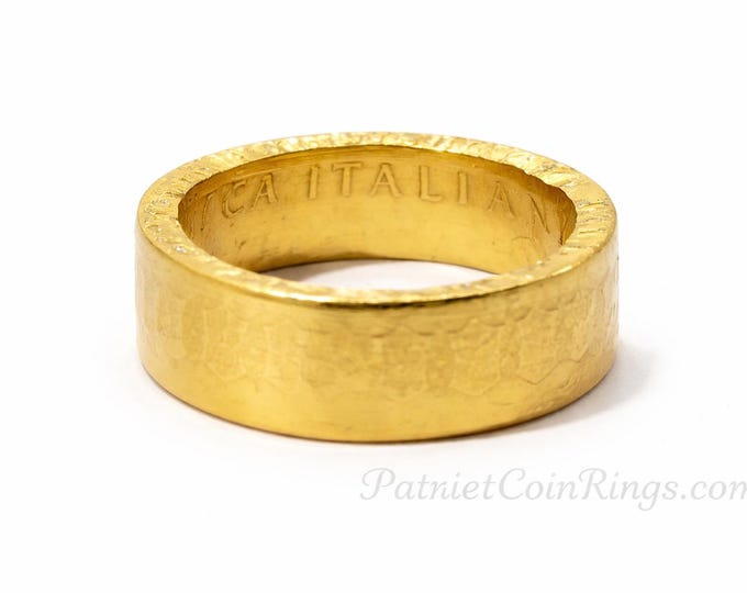 1958-2001 SILVER Italian 500 Lire COIN RING.  Italian Lira detailed stamping, crests of Italy or Italiana facing out. Familia Heritage Band!