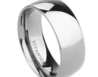 100% Silver Titanium 2mm | 4mm | 6mm | 8mm Comfort Fit Polished Dome Style Wedding Band (Mens & Womens unisex, Engagement, Promise, Ring)