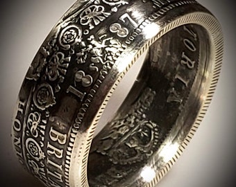 1888-1889 EXTREMELY RARE Great Britain Victorian Jubilee Silver Half Crown Coin Ring