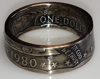 Susan B Anthony Dollar COIN RING | Random Year 1979, 1980, 1981 or 1999 (promise ring, girls ring, ladies ring, antiqued thin coin rings)