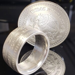 Estados Unidos Mexicanos &quot;COIN RING&quot; Mexican Pure Silver 1oz (un onza) Libertad w/ choice of Finish!  US Ring Sizes 5-22