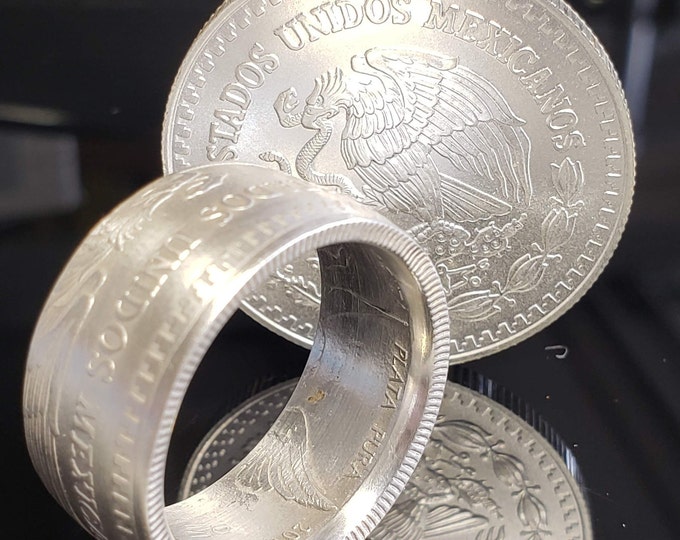 Estados Unidos Mexicanos "COIN RING" Mexican Pure Silver 1oz (un onza) Libertad w/ choice of Finish!  US Ring Sizes 5-22