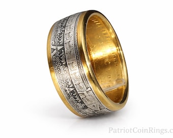Aztec Mayan Calendar 9999 Solid Silver Coin Ring (Tonatiuh Sun Stone ~ Emperor Cuauhtémoc) 1/2oz Coin forged into a Ring Sizes 4-15