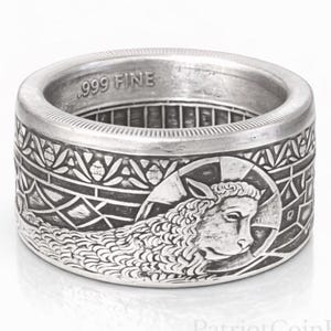 LIMITED EDITION:  "Lamb of God" Christian Coin Ring .999 Pure Silver Coin Ring (Shown in Antique Patina) Anniversary Ring, Catholic Rings
