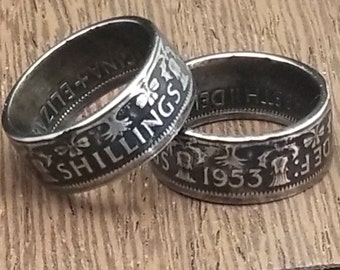 RARE 1953-1967 Two Shillings Coin Rings. Thistles, Rose, Leeks & Clover. Queen Elizabeth II Saint Patrick's Day, Irish, Scottish