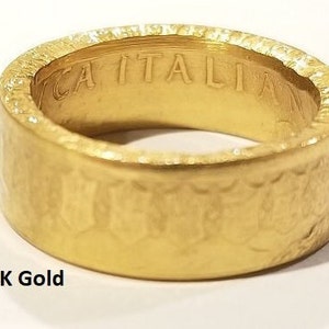 1958-2001 SILVER Italian 500 Lire COIN RING.  Italian Lira detailed stamping, crests of Italy or Italiana facing out. Familia Heritage Band!