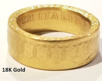 1958-2001 SILVER Italian 500 Lire COIN RING.  Italian Lira detailed stamping, crests of Italy or Italiana facing out. Familia Heritage Band!