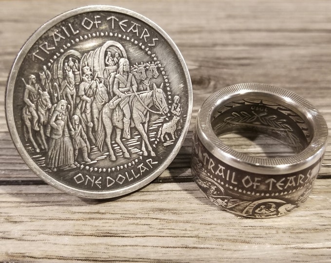 Extremely RARE 2010 SHAWNEE TRIBE "Trail Of Tears" 1oz Silver Proof Coin converted into a beautiful Ring!  Trail of Tears Heritage Coin Ring