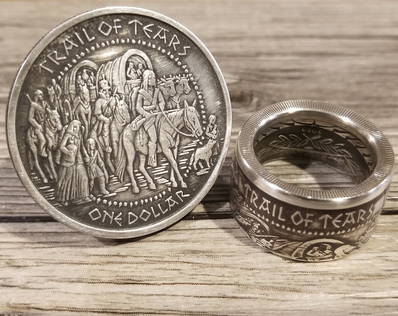 Very RARE 2010 SHAWNEE TRIBE Trail Of Tears 1oz Silver Proof Coin converted into a beautiful Ring image 5