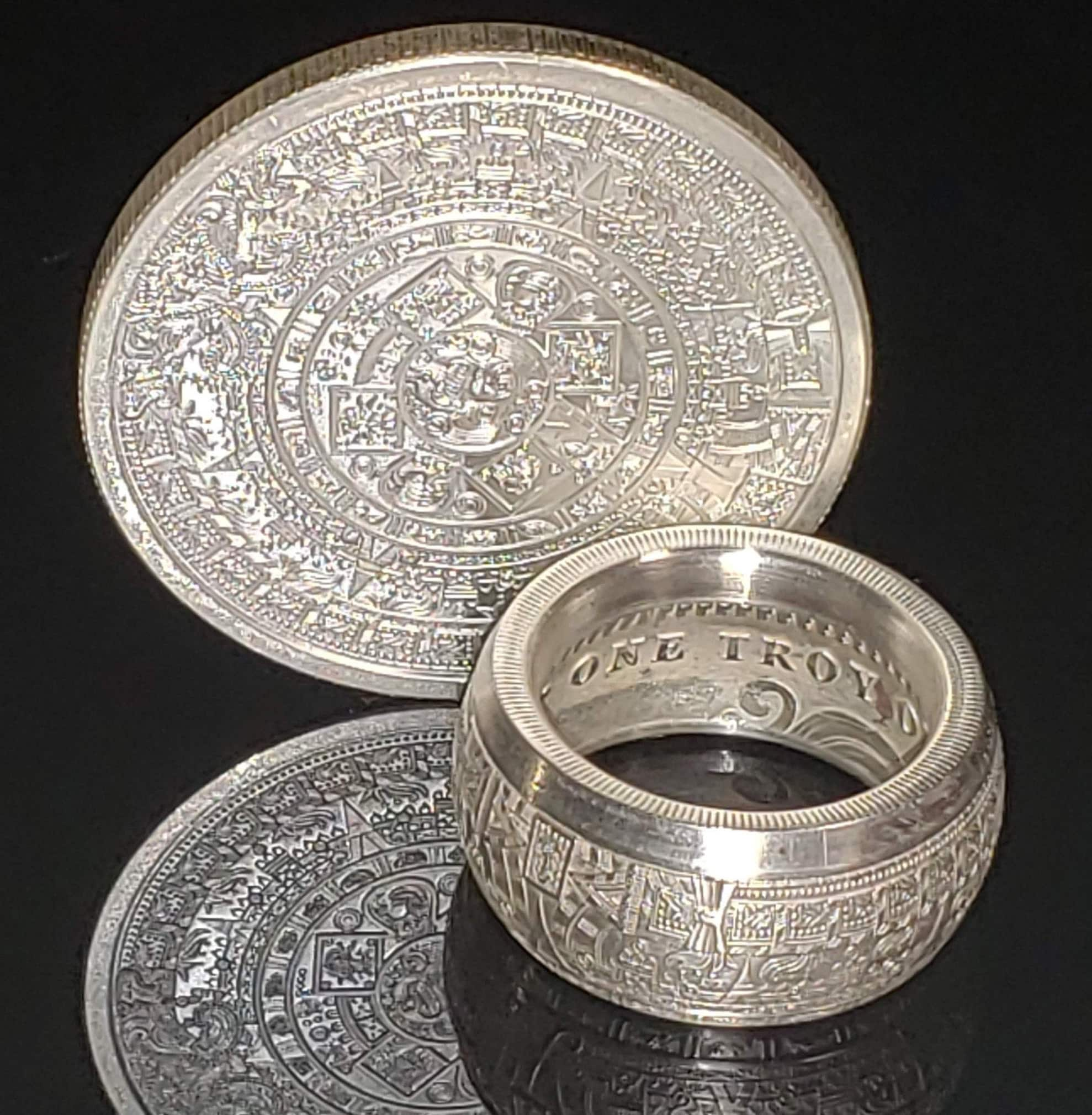 10mm 1oz Domed Aztec Calendar 9999 Solid Silver Coin Ring tonatiuh Sun  Stone Emperor Cuauhtémoc Rare Silver Coin Ring Size 4-24 - Etsy