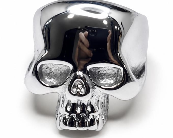 Silver Skull Ring (Biker, Brutalist, Boho Style, Large Wide Band) US Sizes 7-15
