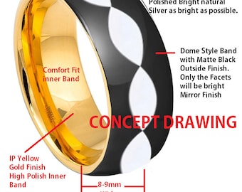 Custom Designed Ring for Matt Moore - 9mm Titanium or Tungsten Domed Ring w/ Center Facets as pictured.