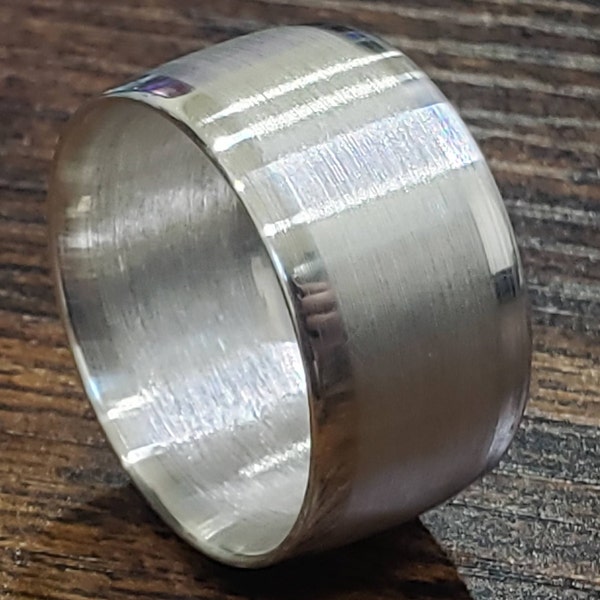 9999 Solid Silver Coin Ring, 10mm-15mm Wide Silver Brushed Center w/ Polished Curb Sides, Handmade from a 1oz 9999 Silver Round, Size 5-25.