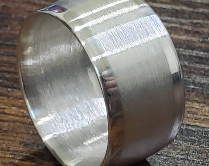 9999 Solid Silver Coin Ring, 10mm-15mm Wide Silver Brushed Center w/ Polished Curb Sides, Handmade from a 1oz 9999 Silver Round, Size 5-25.