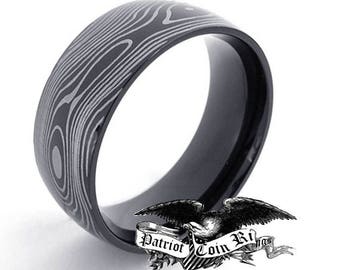 Reg 299.95 - 7mm Damascus Titanium Unisex Ring  (men or woman, wedding band replacement, anniversary ring, engagement ring, damascus style)